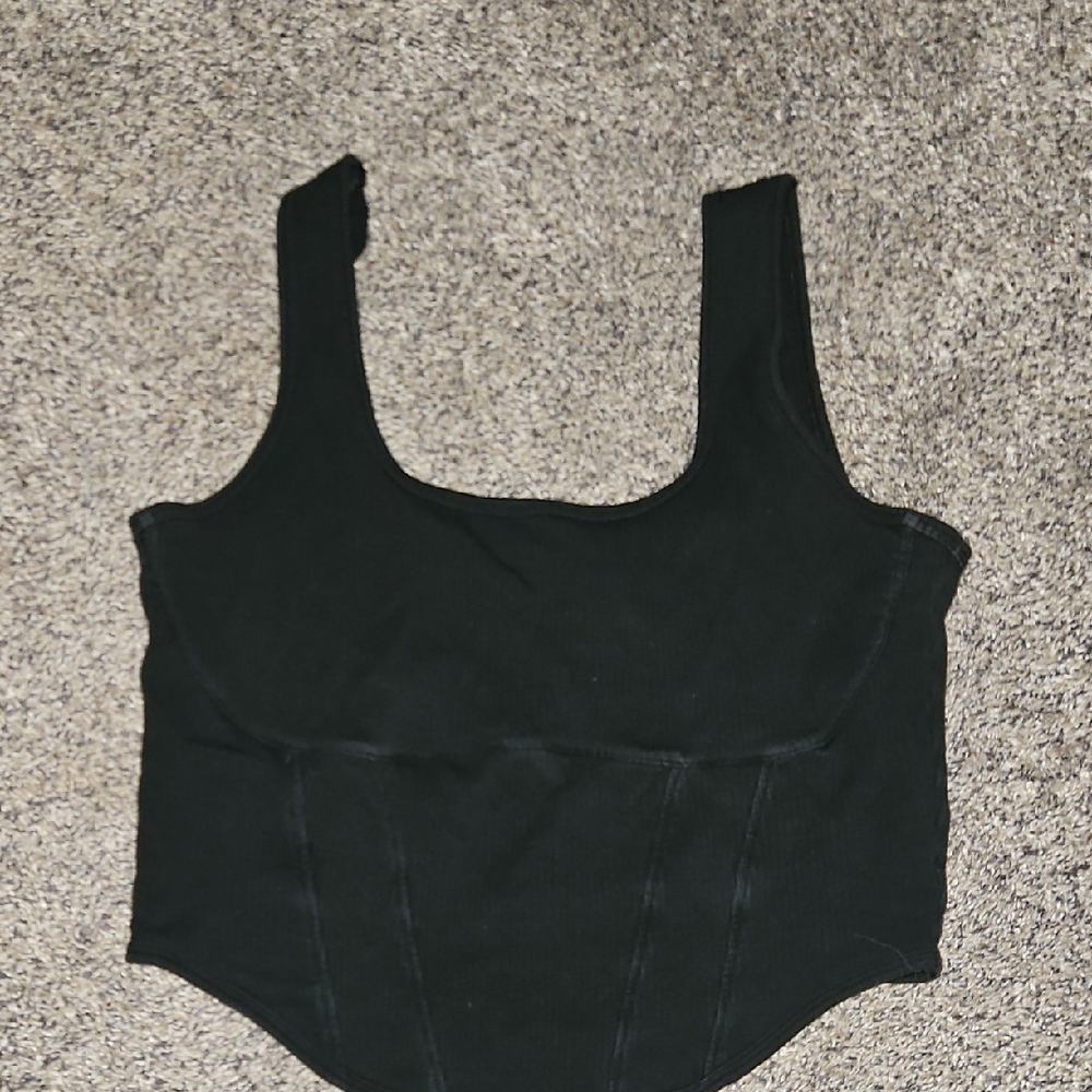 PINK Victoria's Secret Black Ribbed Crop Top